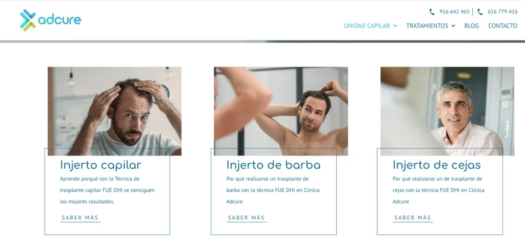 Clínica de Estética y Capilar Adcure Madrid pagina web
