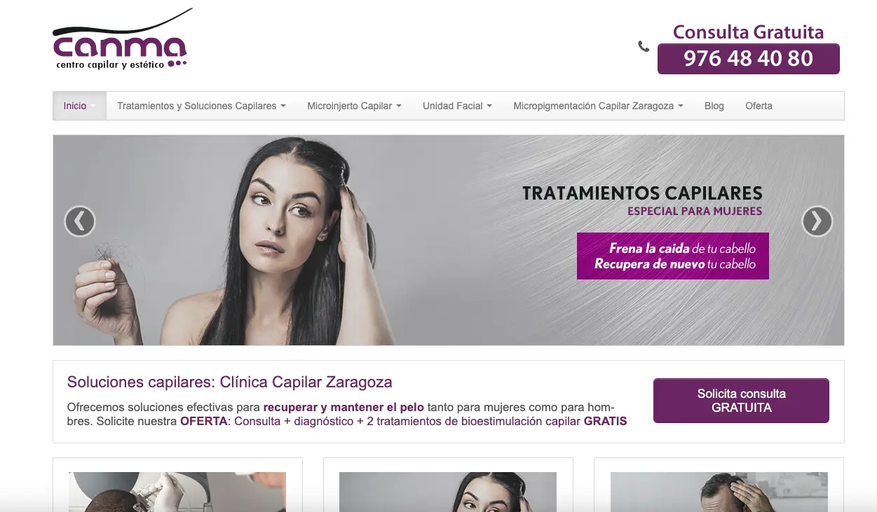 CANMA - Centro Capilar y Estético Zaragoza pagina web