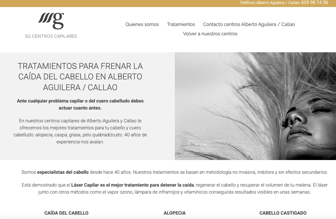 SG centros capilares y estética Madrid Callao pagina web
