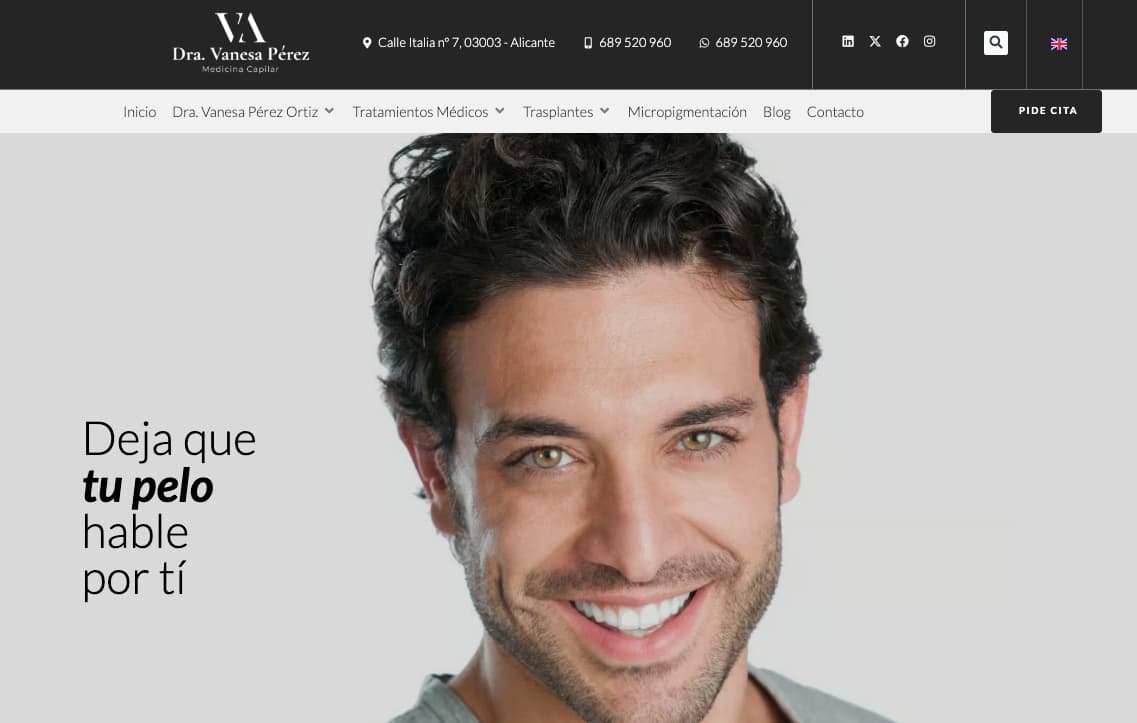 Clínica capilar Dra Vanesa Pérez Ortiz Alicante pagina web