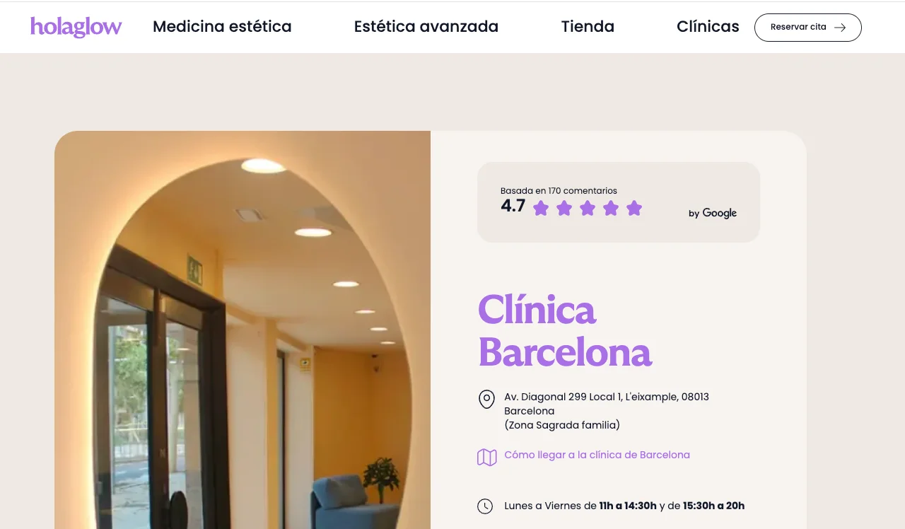 Clínica capilar Holaglow Barcelona pagina web